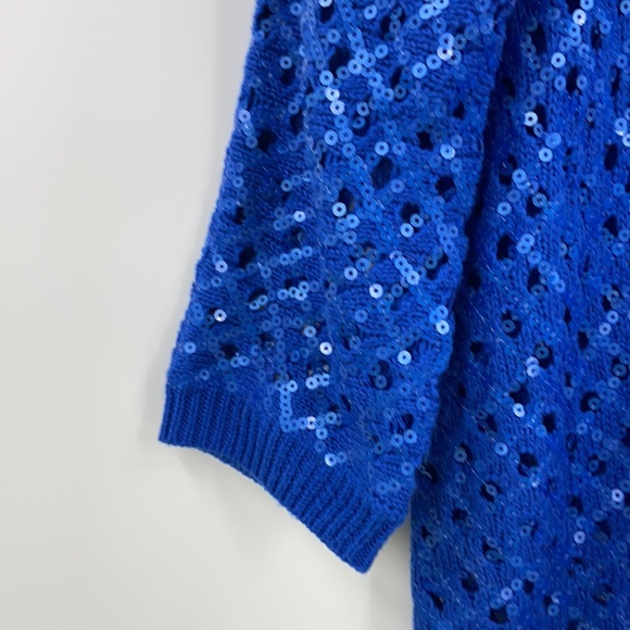 Blue crochet vibe knit sweater with sequins - Picture 2 of 10